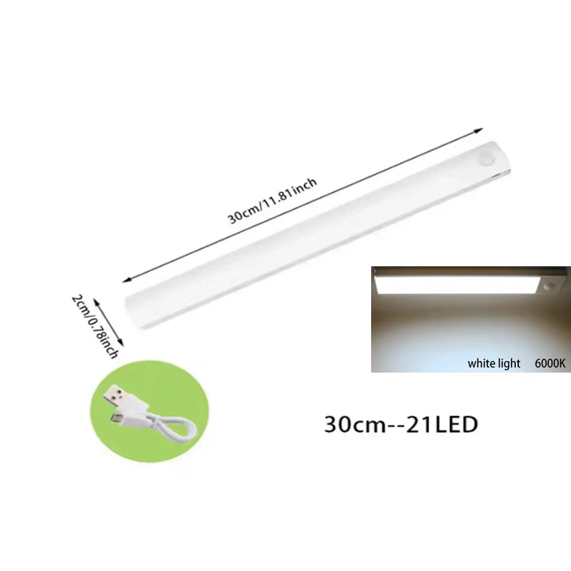 PIR Motion Sensor LED under Cabinet Lamp Dimmable Rechargeable Night Light Stairs Closet Room Aisle Tube Bar Detector Bulb