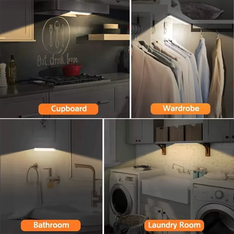 PIR Motion Sensor LED under Cabinet Lamp Dimmable Rechargeable Night Light Stairs Closet Room Aisle Tube Bar Detector Bulb