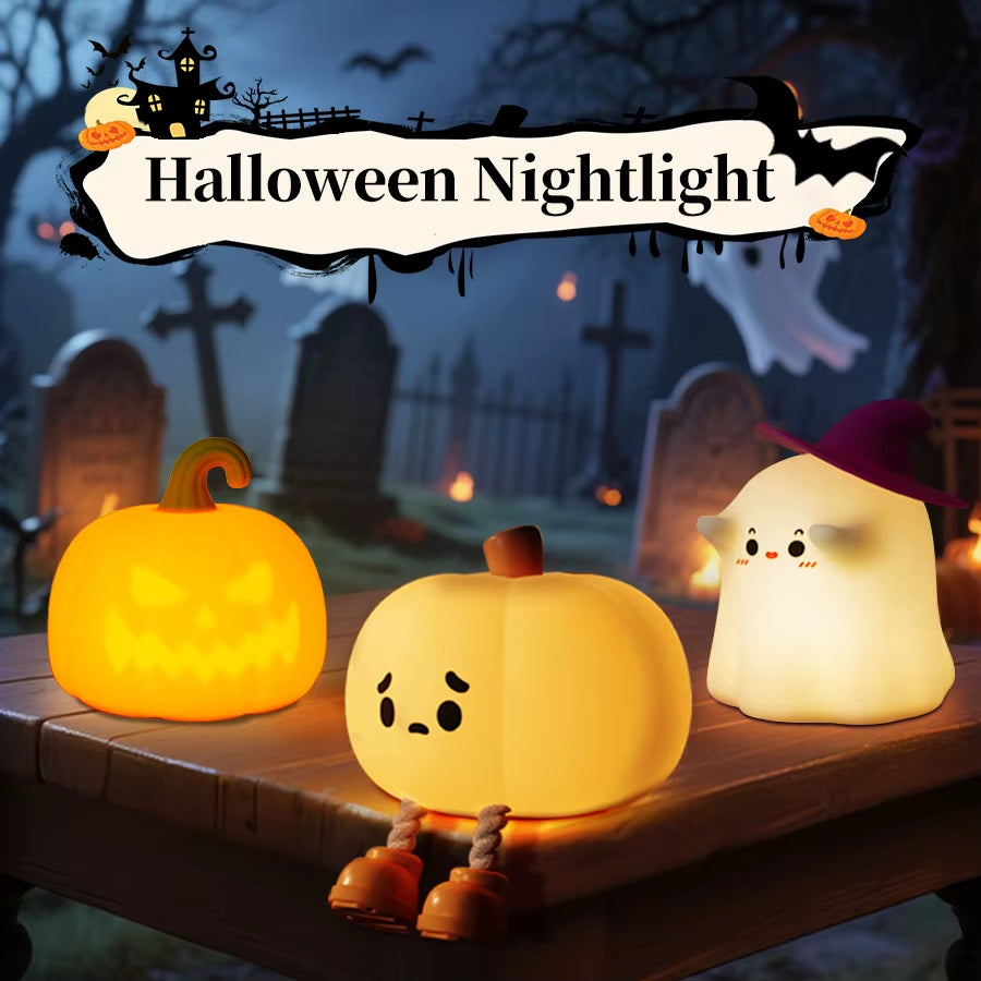 Halloween LED Night Light Touch Silicone Nightlights Rechargeable Table Lamp Portable Pumpkin Lantern Halloween Decor Toy Gift