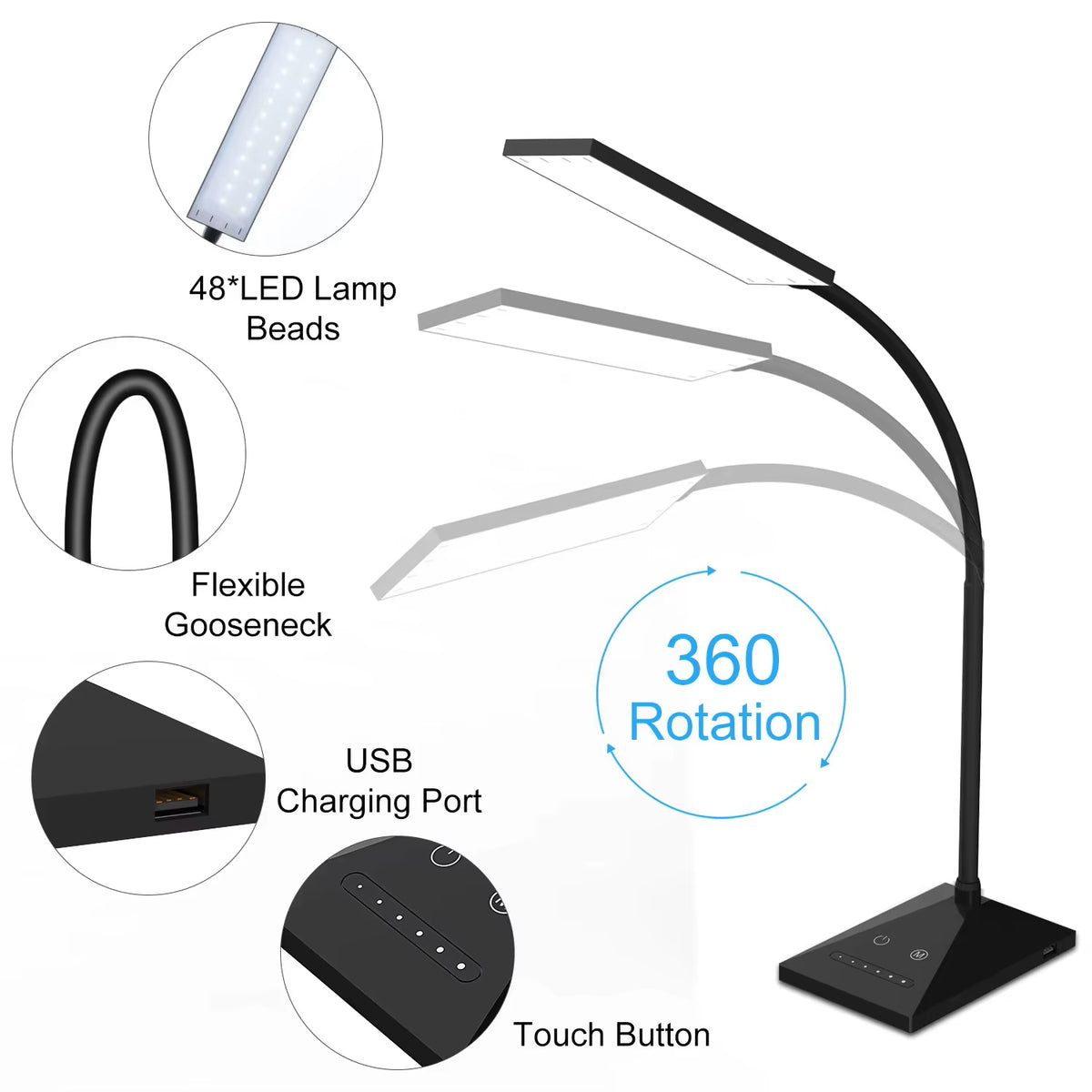 12W 72LED Desk Lamp Flexible Touch Sensor LED Reading Dimmable Lamp Night Light