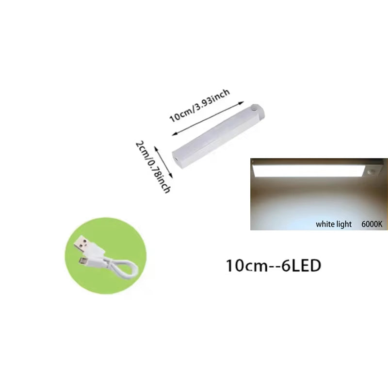 PIR Motion Sensor LED under Cabinet Lamp Dimmable Rechargeable Night Light Stairs Closet Room Aisle Tube Bar Detector Bulb