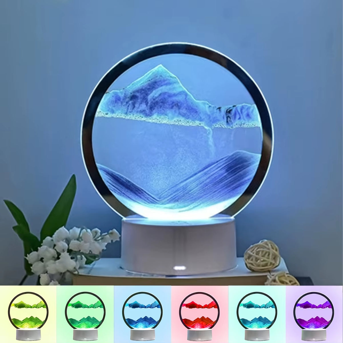 Moving Sand Art Table Lamp,Led Craft Quicksand Table Light,3D Natural Landscape Flowing Sand Dimmable Moving Hourglass Lighting