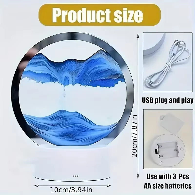 Moving Sand Art Table Lamp,Led Craft Quicksand Table Light,3D Natural Landscape Flowing Sand Dimmable Moving Hourglass Lighting