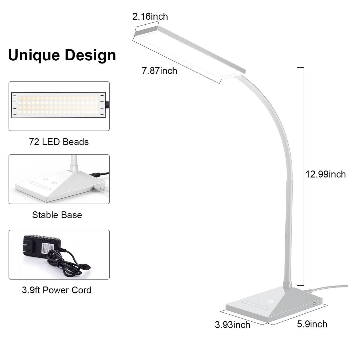 12W 72LED Desk Lamp Flexible Touch Sensor LED Reading Dimmable Lamp Night Light