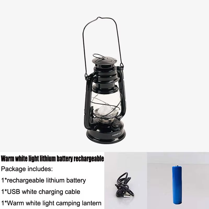 Vintage Camping Lantern Light 18650 Battery Rechargeable USB LED Outdoor Tent Portable Lantern Dimming Lamp Camping Supplies