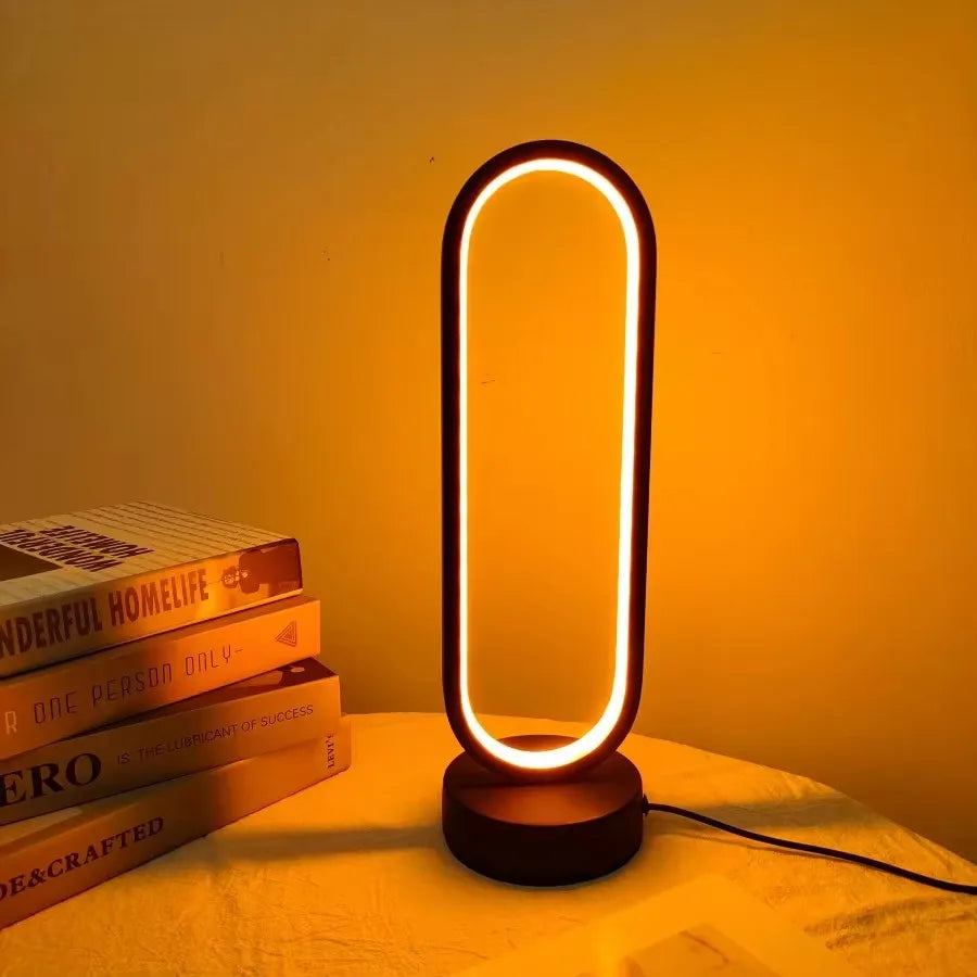 1Pcs Table Lamp Bedroom Ring Table Lamp Living Room Black and White USB Dimming Bedside Lamp LED Small Night Light