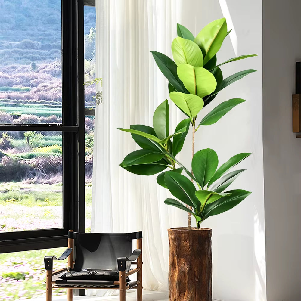 74-140Cm Large Artificial Ficus Tree Tropical Fig Tree Plants Real Touch Green Magnolia Leaves for Home Garden Office Decor