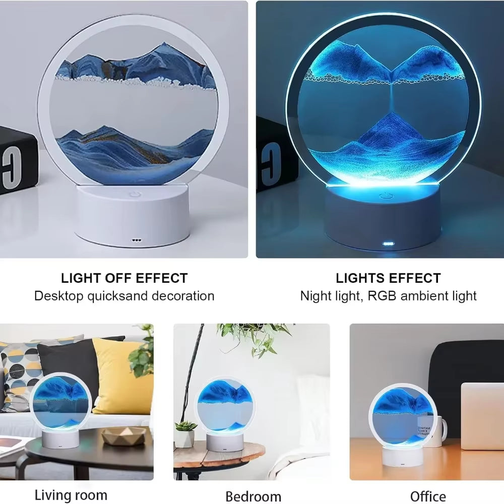 Moving Sand Art Table Lamp,Led Craft Quicksand Table Light,3D Natural Landscape Flowing Sand Dimmable Moving Hourglass Lighting