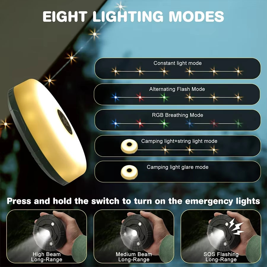 Rechargeable Portable Lantern Camping Light 10M LED String Lights Outdoor Tent Light with Hook XTE LED Flashlight Holiday Decor