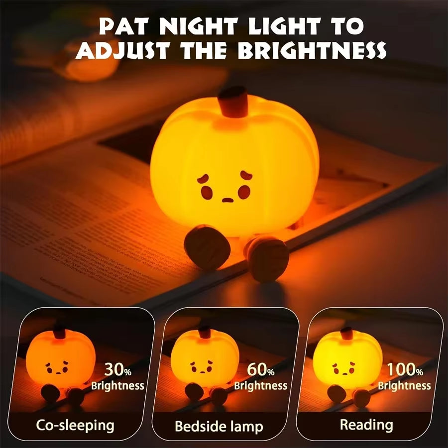 Halloween LED Night Light Touch Silicone Nightlights Rechargeable Table Lamp Portable Pumpkin Lantern Halloween Decor Toy Gift