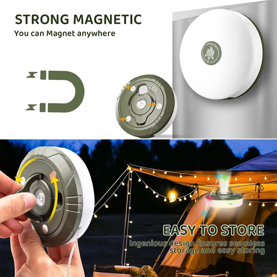 Rechargeable Portable Lantern Camping Light 10M LED String Lights Outdoor Tent Light with Hook XTE LED Flashlight Holiday Decor
