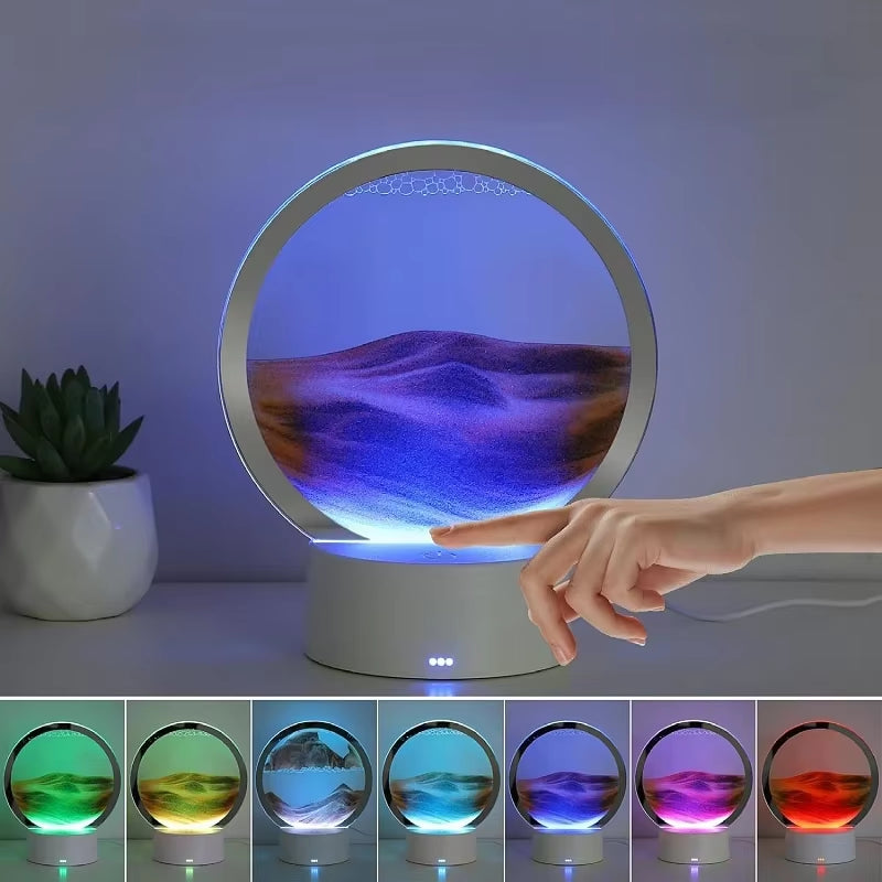 Moving Sand Art Table Lamp,Led Craft Quicksand Table Light,3D Natural Landscape Flowing Sand Dimmable Moving Hourglass Lighting