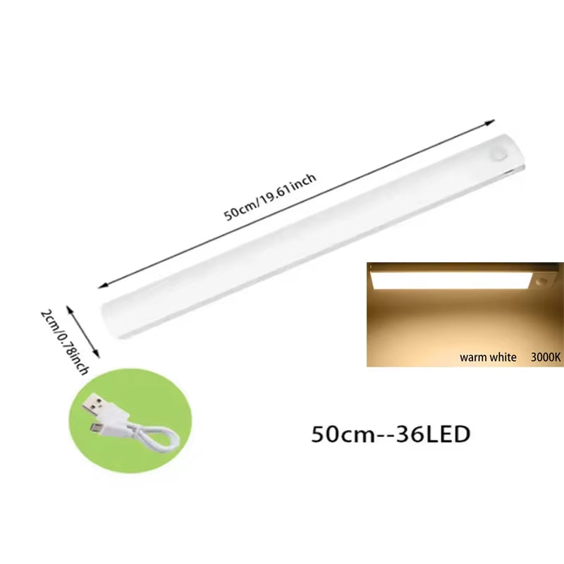 PIR Motion Sensor LED under Cabinet Lamp Dimmable Rechargeable Night Light Stairs Closet Room Aisle Tube Bar Detector Bulb