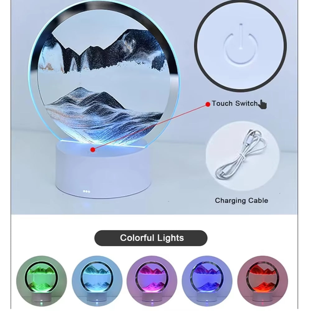 Moving Sand Art Table Lamp,Led Craft Quicksand Table Light,3D Natural Landscape Flowing Sand Dimmable Moving Hourglass Lighting