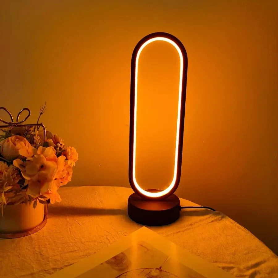 1Pcs Table Lamp Bedroom Ring Table Lamp Living Room Black and White USB Dimming Bedside Lamp LED Small Night Light