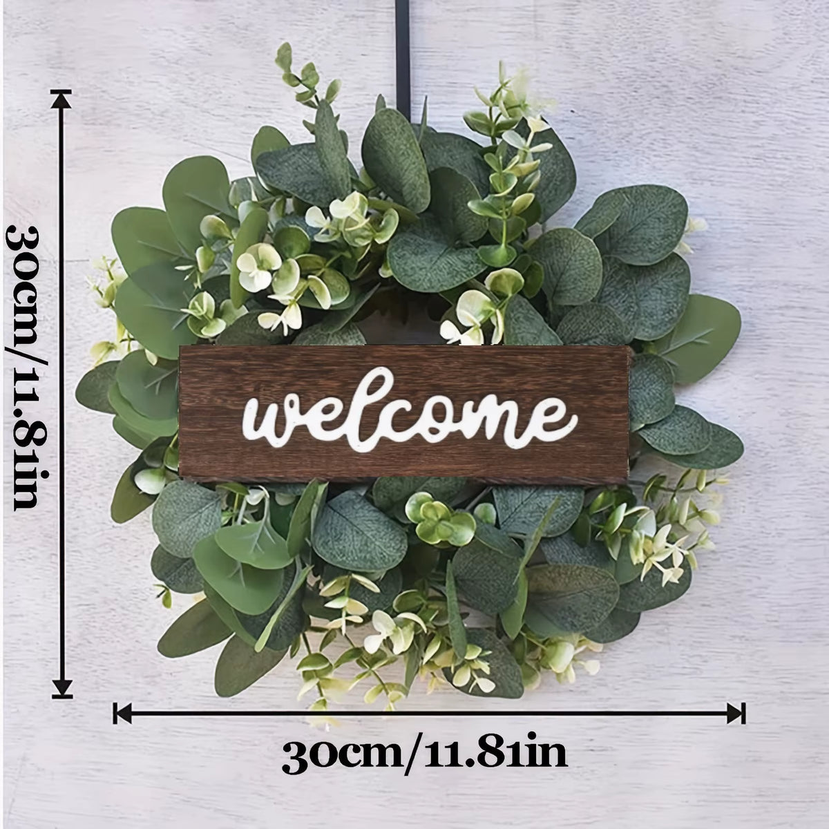 Green Eucalyptus Wreath with Welcome Sign Artificial Eucalyptus Wreath Spring Summer Wreath with White Berries for Front Door