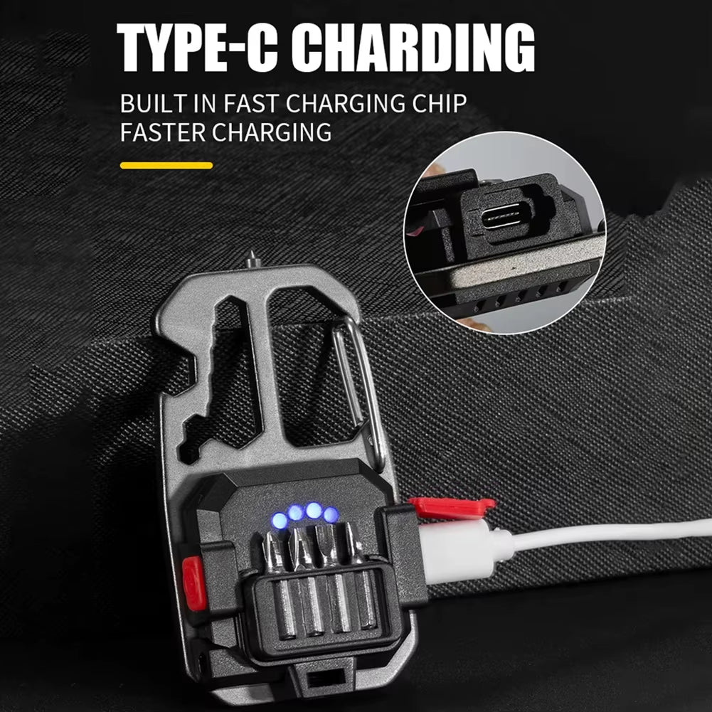 Mini Multifunctional Keychain LED Flashlight USB Rechargeable Portable Flashlight Outdoor Camping Torch Emergency Lantern 500Mah