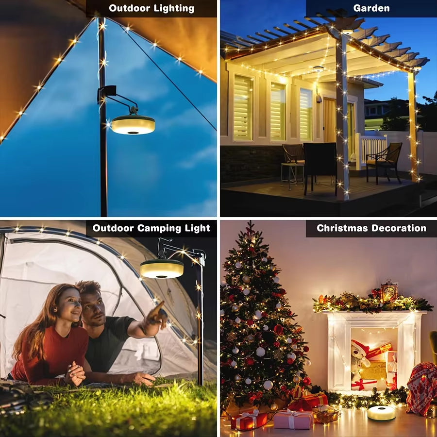 Rechargeable Portable Lantern Camping Light 10M LED String Lights Outdoor Tent Light with Hook XTE LED Flashlight Holiday Decor