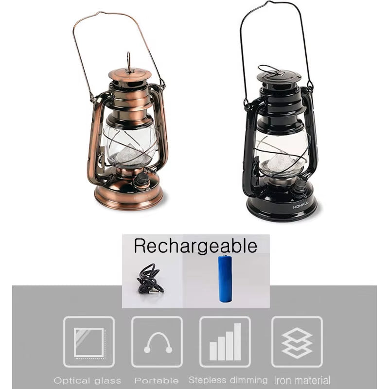 Vintage Camping Lantern Light 18650 Battery Rechargeable USB LED Outdoor Tent Portable Lantern Dimming Lamp Camping Supplies