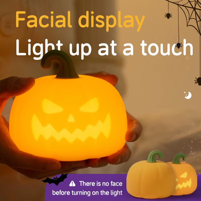 Halloween LED Night Light Touch Silicone Nightlights Rechargeable Table Lamp Portable Pumpkin Lantern Halloween Decor Toy Gift