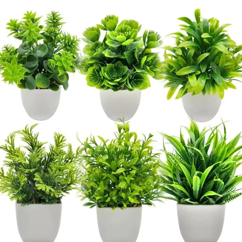 1PC Artificial Plant with Plastic Pot Fake Greenery for Home Office Desk Living Room Bedroom Decor No Maintenance Required