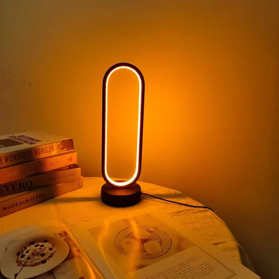 1Pcs Table Lamp Bedroom Ring Table Lamp Living Room Black and White USB Dimming Bedside Lamp LED Small Night Light