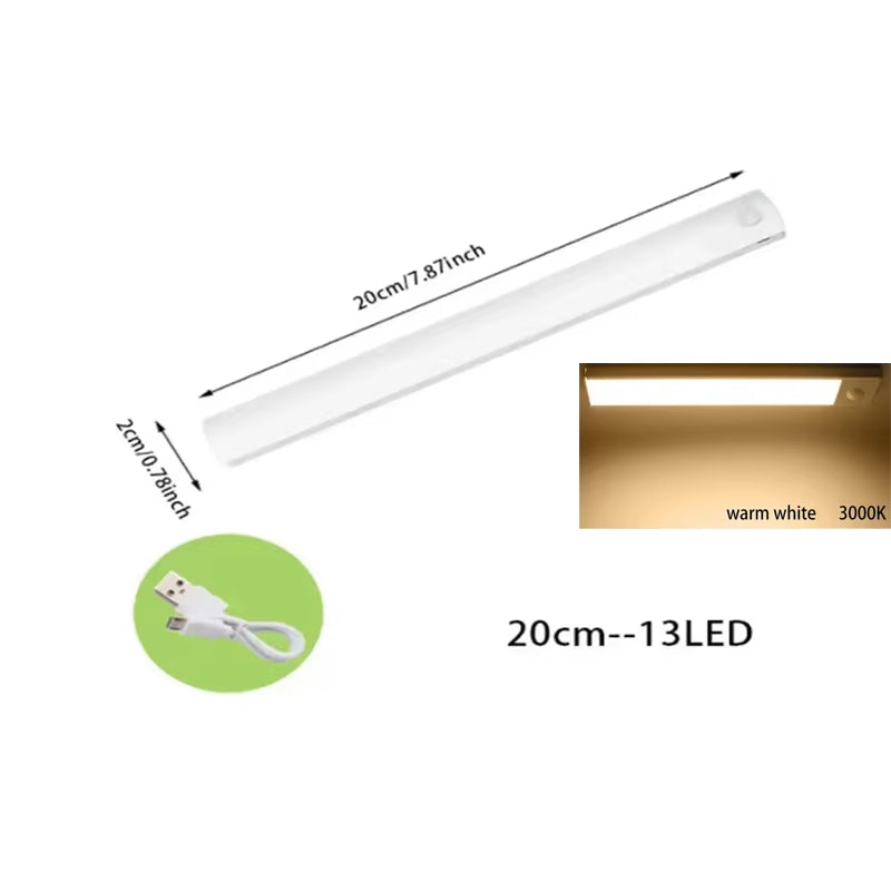 PIR Motion Sensor LED under Cabinet Lamp Dimmable Rechargeable Night Light Stairs Closet Room Aisle Tube Bar Detector Bulb