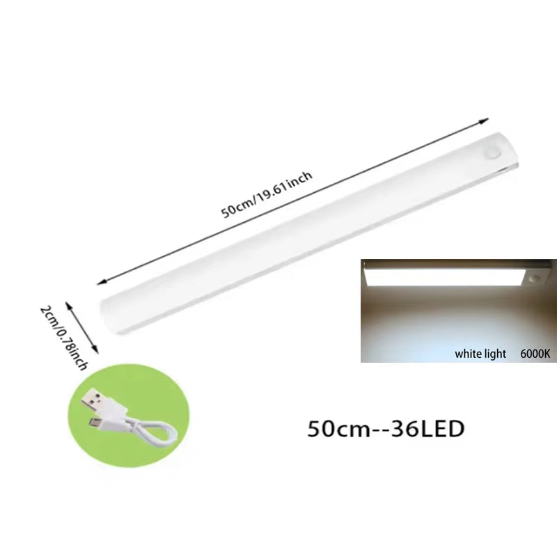 PIR Motion Sensor LED under Cabinet Lamp Dimmable Rechargeable Night Light Stairs Closet Room Aisle Tube Bar Detector Bulb