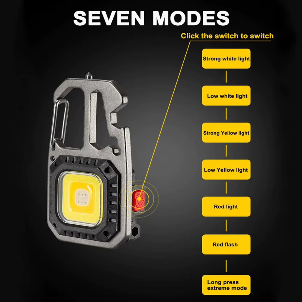 Mini Multifunctional Keychain LED Flashlight USB Rechargeable Portable Flashlight Outdoor Camping Torch Emergency Lantern 500Mah