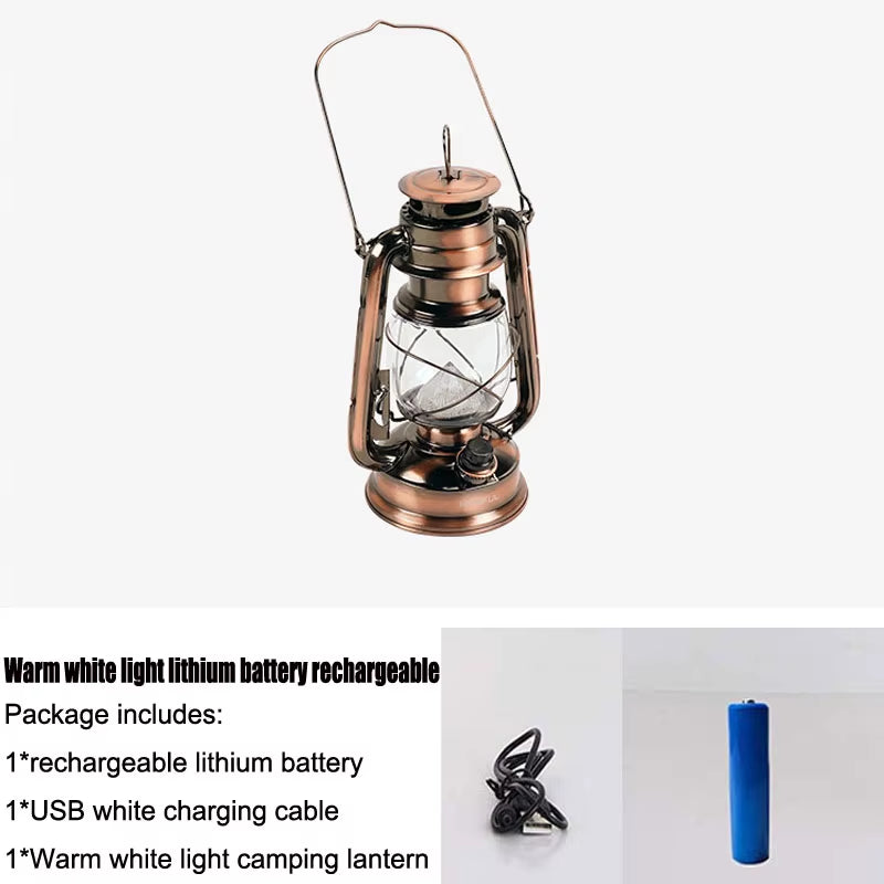 Vintage Camping Lantern Light 18650 Battery Rechargeable USB LED Outdoor Tent Portable Lantern Dimming Lamp Camping Supplies