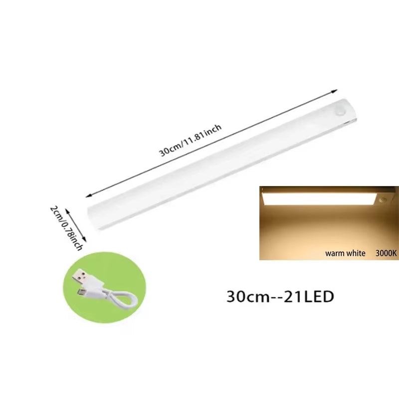 PIR Motion Sensor LED under Cabinet Lamp Dimmable Rechargeable Night Light Stairs Closet Room Aisle Tube Bar Detector Bulb