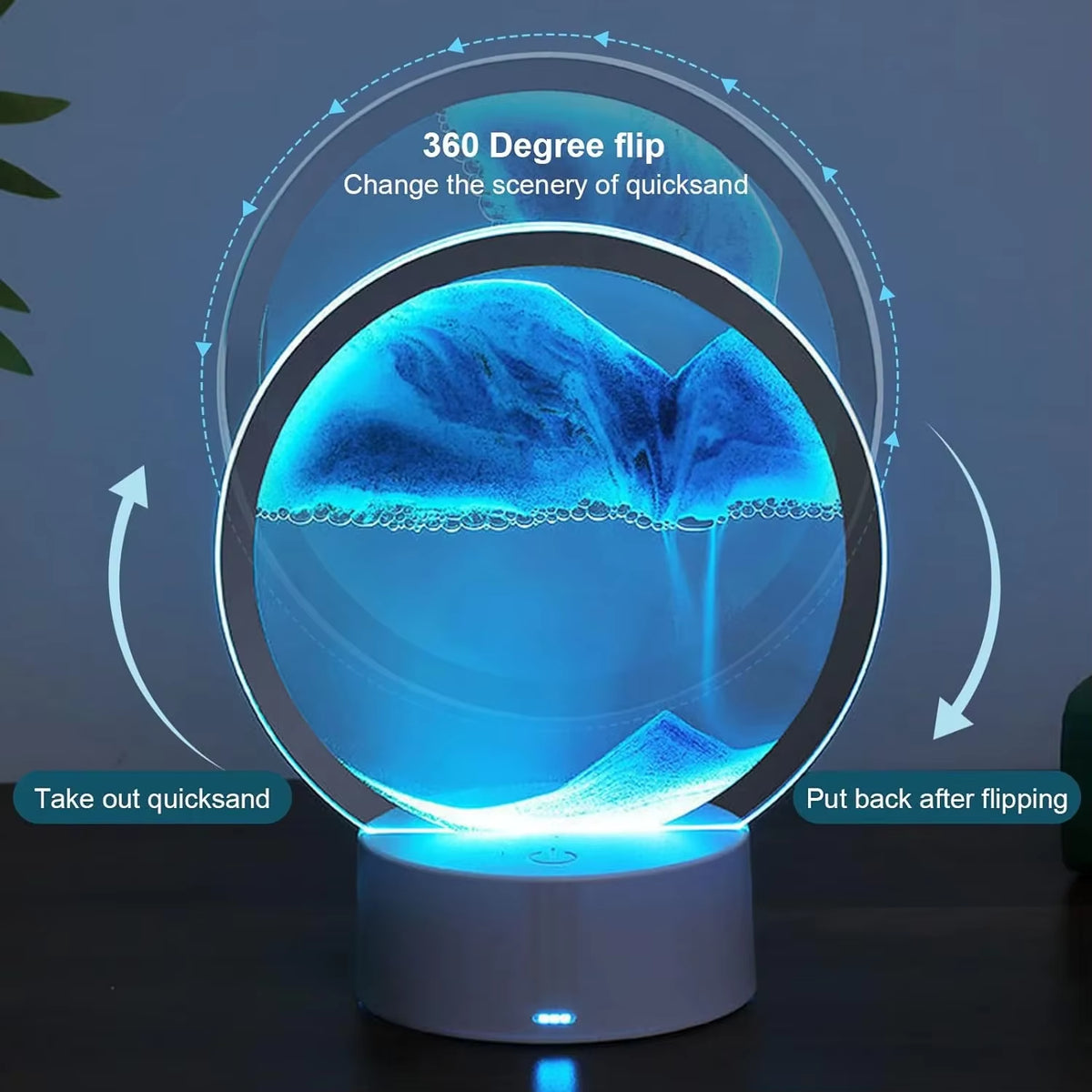 Moving Sand Art Table Lamp,Led Craft Quicksand Table Light,3D Natural Landscape Flowing Sand Dimmable Moving Hourglass Lighting