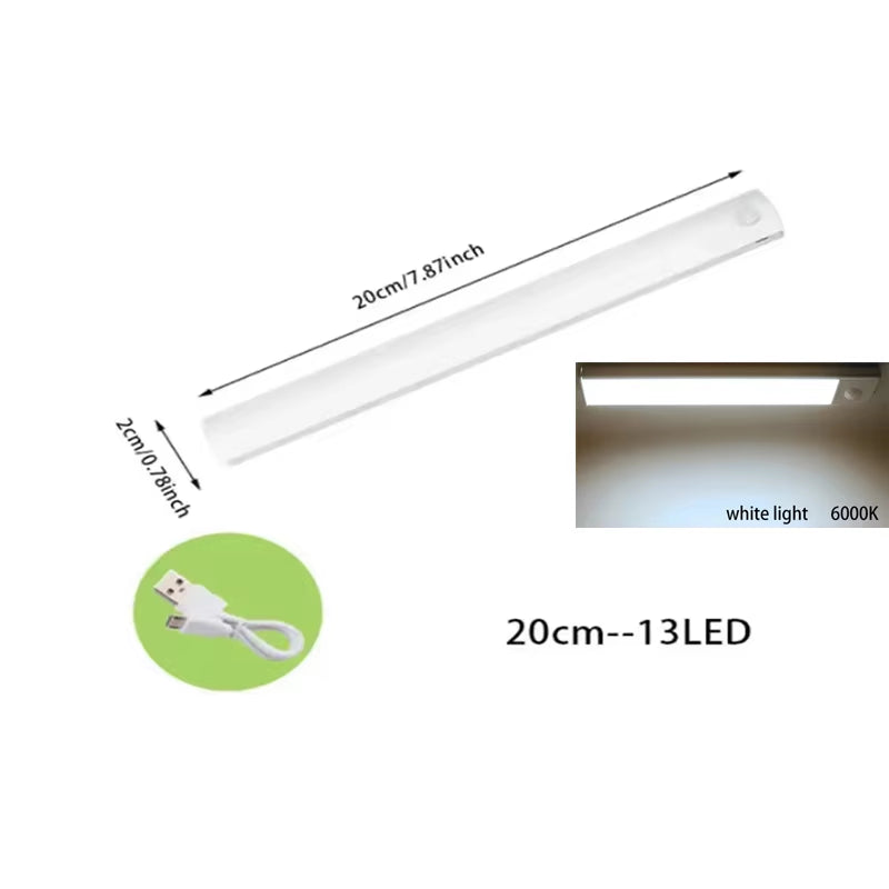 PIR Motion Sensor LED under Cabinet Lamp Dimmable Rechargeable Night Light Stairs Closet Room Aisle Tube Bar Detector Bulb